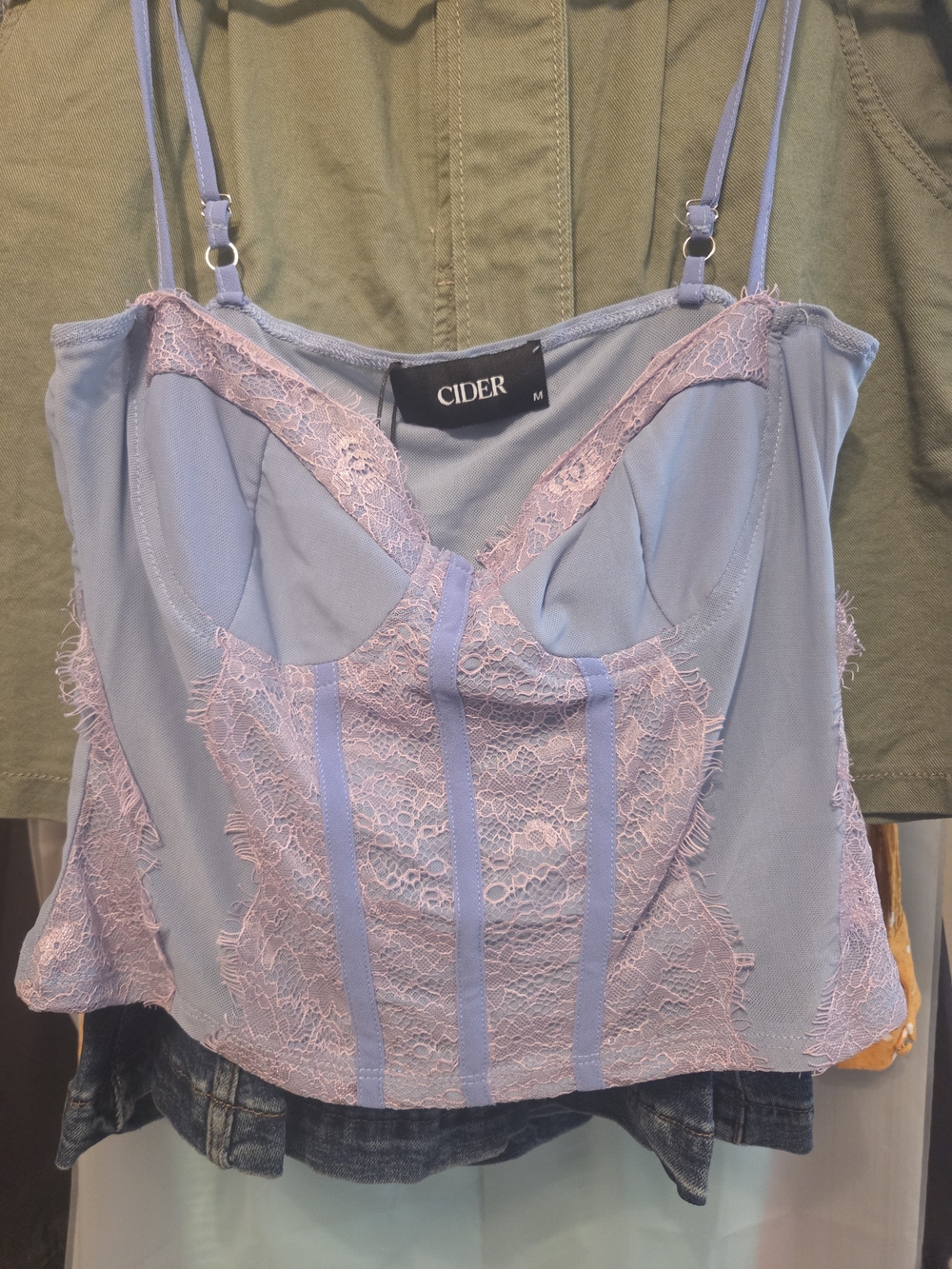 Cider Powder Blue and Pale Pink Lace Bustier Camisole